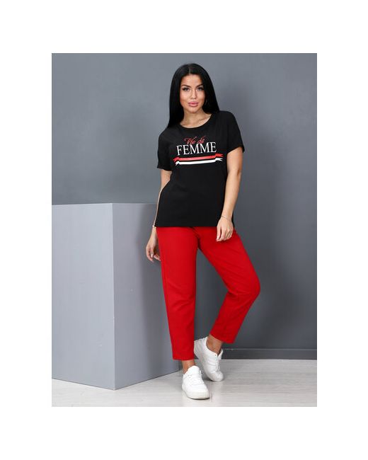 IvCapriz Костюм футболка и брюки повседневный стиль прямой силуэт карманы трикотажный размер 46 красный черный