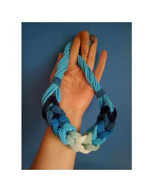 GulNara Эксклюзивное украшение массивное колье коса из бисера сине-голубое