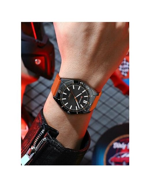 Curren Наручные часы Часы наручные на силиконовом ремешке черный оранжевый