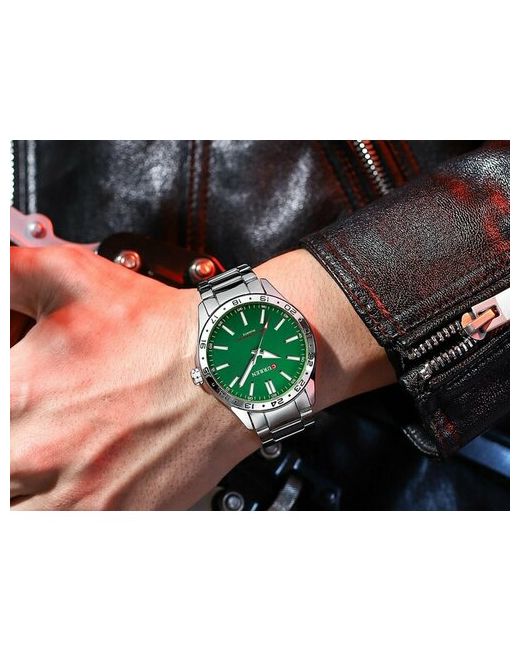 Curren Наручные часы Часы наручные на металлическом браслете классический дизайн серебряный зеленый