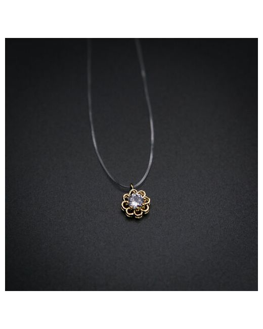 Reniva Чокер-невидимка колье ожерелье на прозрачной леске с подвеской цветок фианитом. 11мм. Золотистый