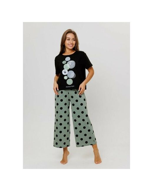 Modellini Костюм футболка и брюки повседневный стиль свободный силуэт размер 48 черный зеленый
