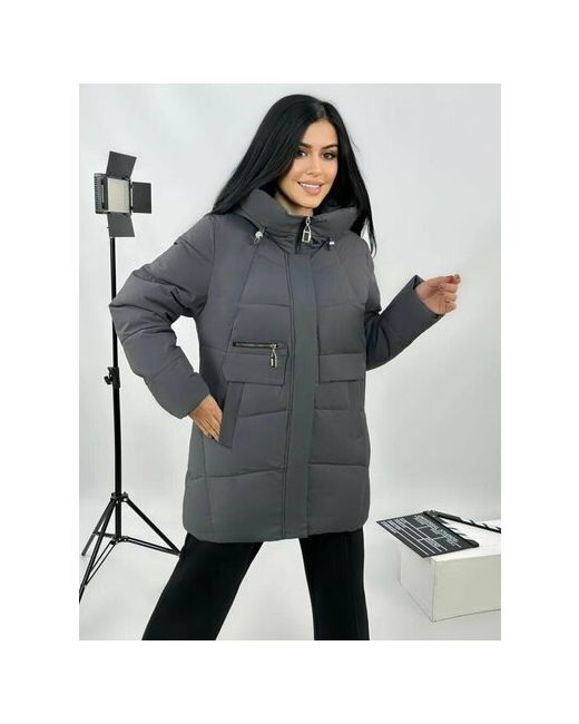 Diffberd куртка зимняя средней длины силуэт прямой карманы капюшон размер 60