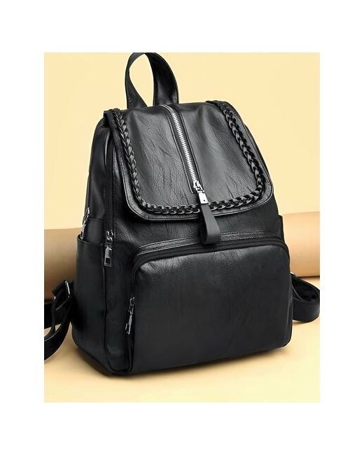 Без бренда Рюкзак эко-кожа классический вмещает А4 внутренний карман регулируемый ремень черный