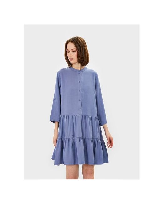 Baon Платье-рубашка вискоза повседневное свободный силуэт мини размер синий