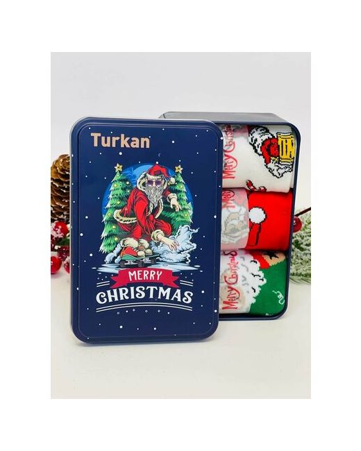 Turkan Носки унисекс 3 пары классические на Новый год подарочная упаковка размер коричневый мультиколор