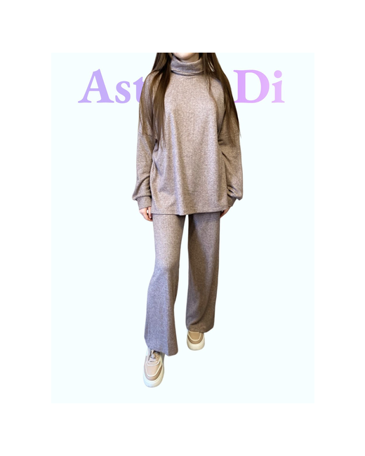 AstoriaDi Костюм джемпер и брюки классический стиль свободный силуэт баска карманы трикотажный вязаная манжеты пояс на резинке утепленный размер 42