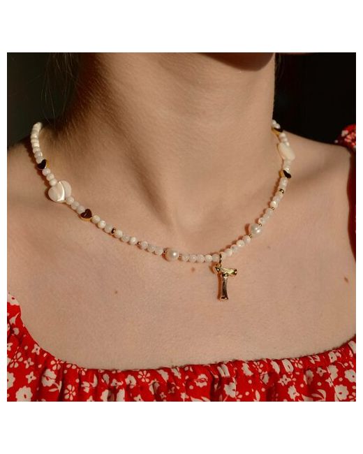 Soti Чокер на шею с перламутром жемчугом и подвеской буквой T ожерелье из натуральных камней имени позолота
