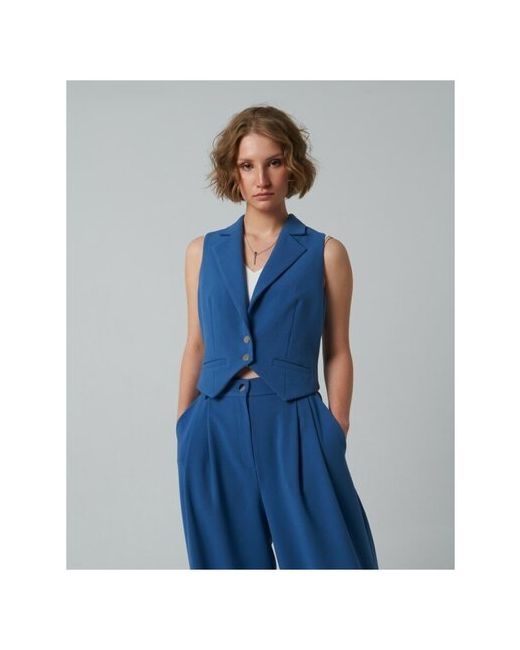 MoonLit Жилет средняя длина классический стиль силуэт прилегающий карманы размер 44 синий