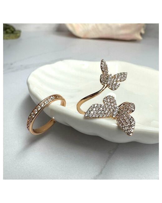 Xuping Jewelry Набор колец Сет Кольцо с бабочками кольцо на фалангу позолота золочение циркон разомкнутое безразмерное
