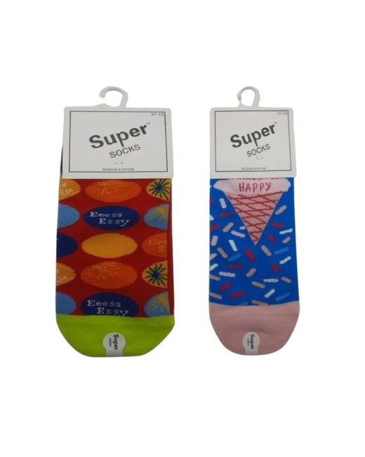 Super socks Носки 2 пары укороченные размер 37-43 мультиколор