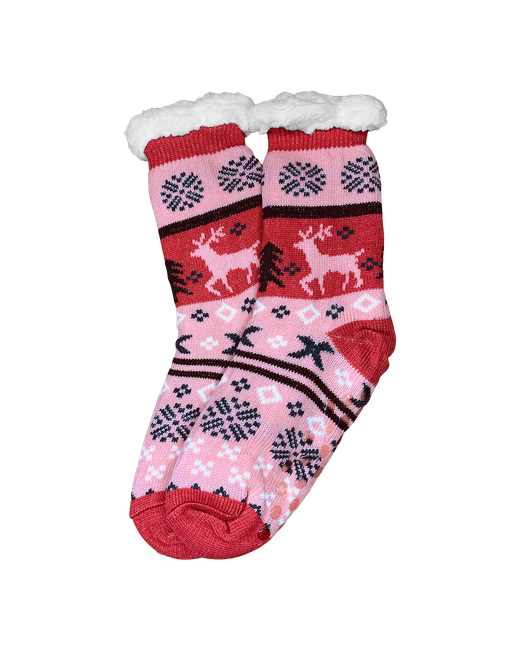Larill носки высокие на Новый год утепленные нескользящие размер розовый