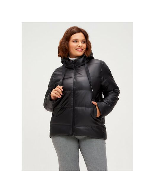 Lina Rey Кожаная куртка M9-1-C25LR демисезон/зима силуэт полуприлегающий капюшон карманы для беременных размер 52