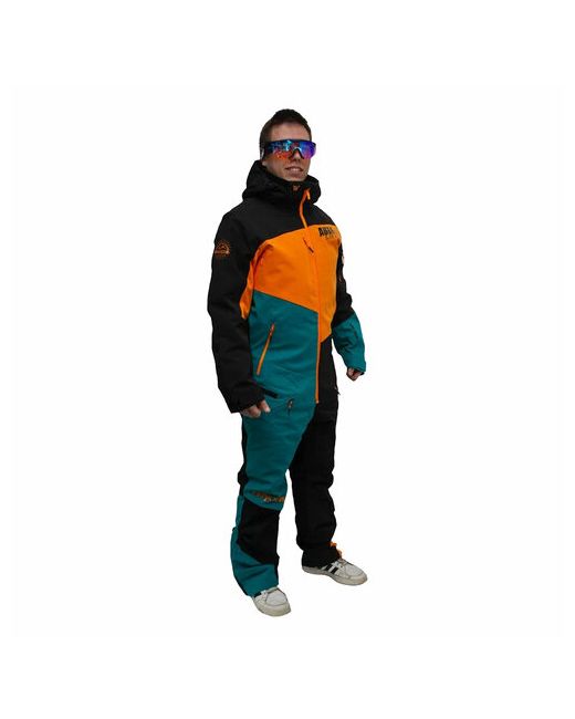 Whsroma Горнолыжный комбинезон карманы вентиляция манжеты капюшон карман для ски-пасса размер 48 оранжевый бирюзовый