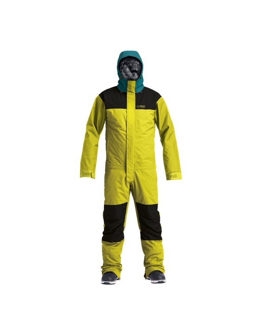 Airblaster Комбинезон Stretch Freedom Suit для сноубординга мембранный водонепроницаемый воздухопроницаемый ветрозащитная планка герметичные швы вентиляция усиленные колени защита от попадания снега регулируемый капюшон регулируемые манжеты размер желтый черный