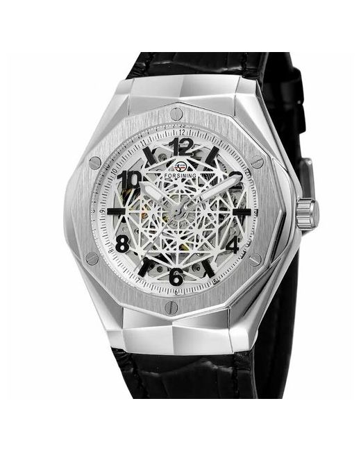 Forsining Наручные часы Автоматические наручные роскошные с браслетом из натуральной кожи серебряный