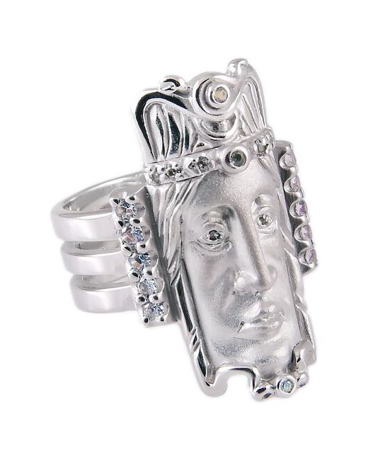 Альдзена Перстень Маска К-25065-19 серебро 925 проба родирование фианит размер 19 серебряный