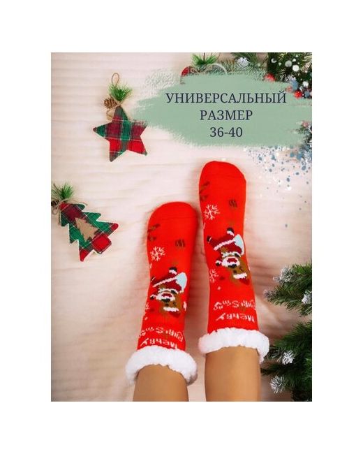 Hobby Line носки высокие махровые на Новый год утепленные нескользящие размер Универсальный