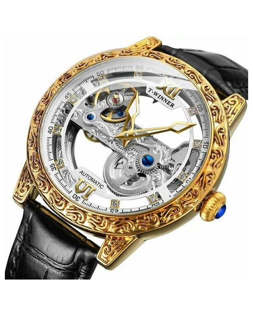 Winner Наручные часы Новейшие золотые прозрачные наручные Кожаный скелетоны Пользовательские механические автоматические для белый