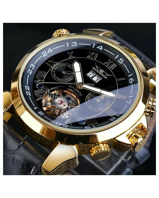 Jaragar Наручные часы Роскошные механические с золотым турбийоном бренда черный