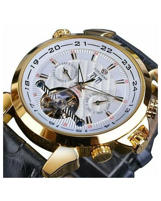 Jaragar Наручные часы Роскошные механические с золотым турбийоном бренда белый