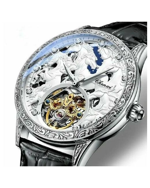 Chenxi Наручные часы Лучшие роскошные кожаные автоматические механические водонепроницаемые наручные серебряный