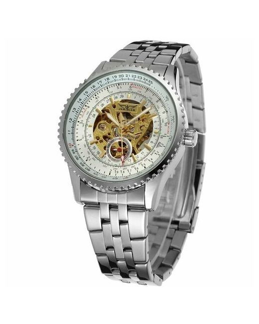 Jaragar Наручные часы Jargar Высококачественные с новым дизайном браслетом из натуральной кожи большим корпусом белый серебряный