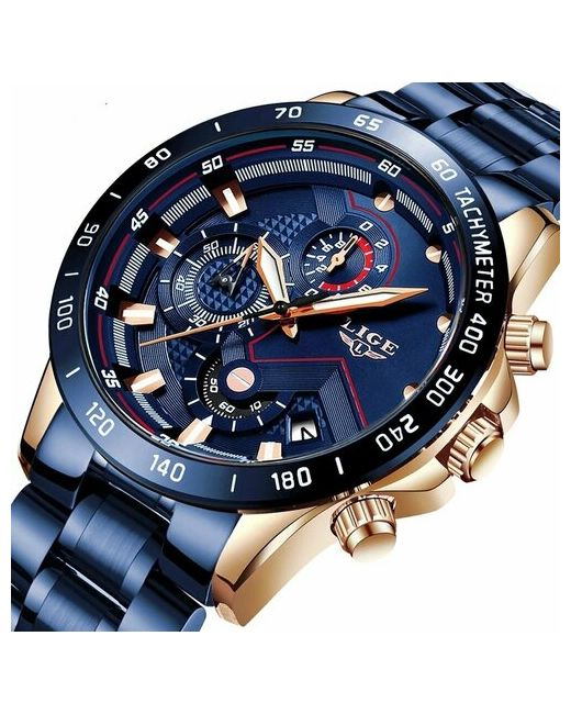 Lige Наручные часы Новые модные из синей нержавеющей стали лучший бренд спортивный хронограф кварцевые наручные