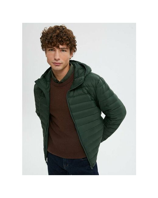 Finn Flare куртка демисезонная силуэт прямой стеганая капюшон водонепроницаемая размер зеленый