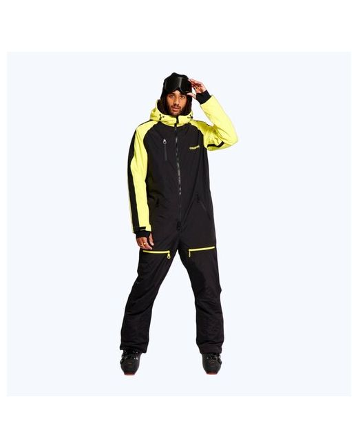 Oneskee Комбинезон ветрозащитный воздухопроницаемый карманы влагоотводящий внутренний карман для ски-пасса водонепроницаемый манжеты подкладка вентиляция утепленный размер XLshort черный желтый