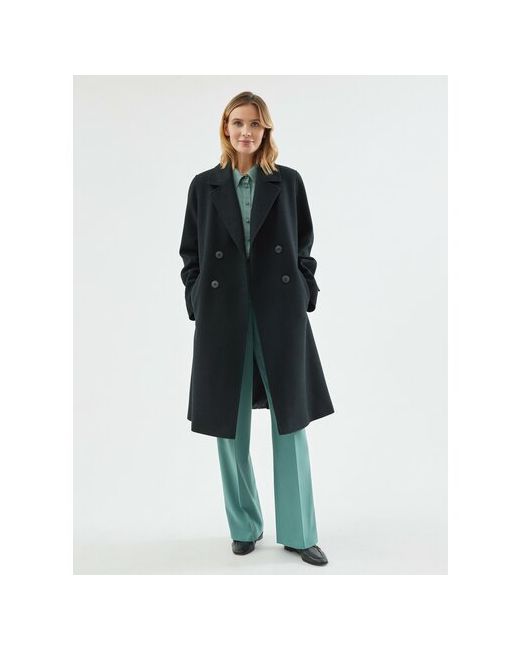 Pompa Пальто демисезон/зима шерсть силуэт трапеция средней длины размер 48 черный зеленый