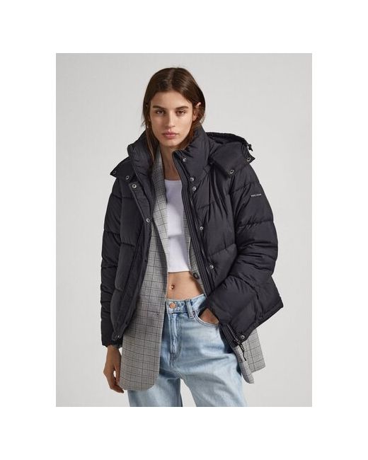 Pepe Jeans London куртка демисезон/зима средней длины силуэт прямой капюшон карманы утепленная манжеты влагоотводящая стеганая размер черный