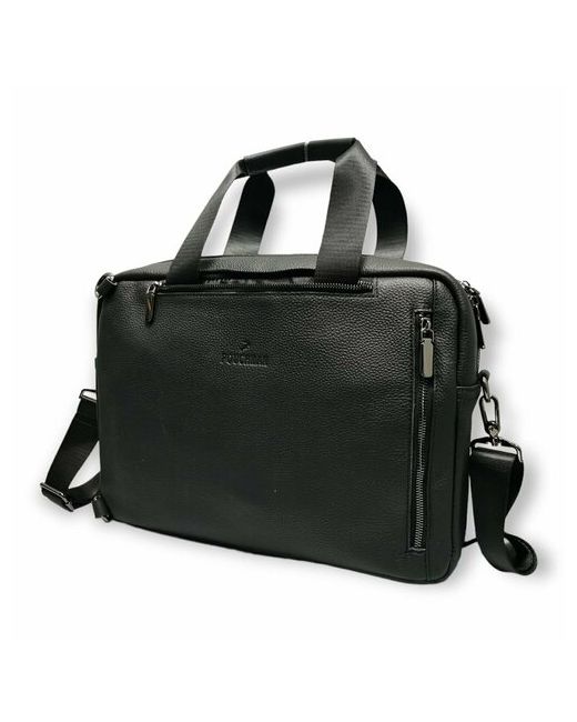 PouchMan Портфель 8216/black гладкая фактура на молнии карман для планшета отделение ноутбука вмещает А4 водонепроницаемый с плечевым ремнем черный