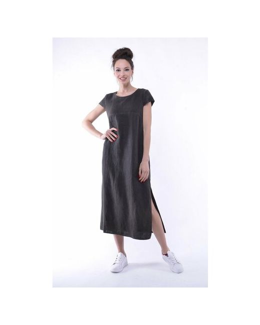 Gabriella Платье-футболка лен прямой силуэт макси карманы размер 58