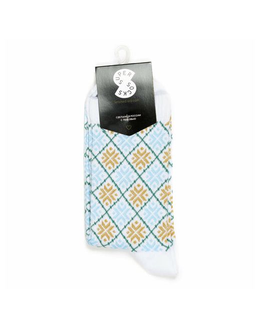 Super socks Носки унисекс Снежинки Голубой 1 пара классические фантазийные размер голубой желтый