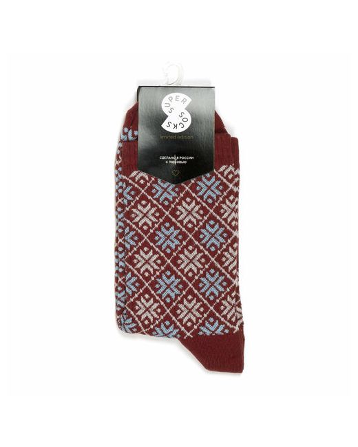 Super socks Носки унисекс Снежинки Бордовый 1 пара классические фантазийные размер голубой