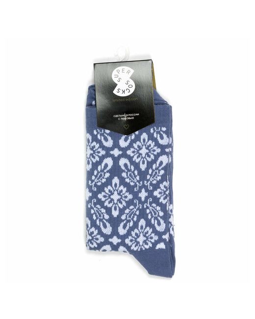 Super socks Носки унисекс Узоры Голубой 1 пара классические фантазийные размер синий