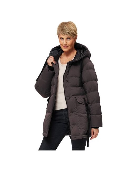 D`imma Fashion Studio куртка зимняя средней длины силуэт полуприлегающий карманы водонепроницаемая манжеты мембранная утепленная капюшон размер 44 серый
