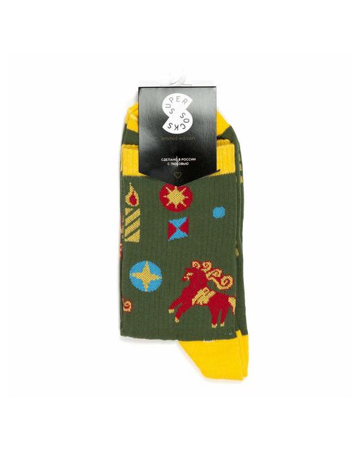 Super socks Носки унисекс Коняшка 1 пара классические фантазийные размер желтый зеленый