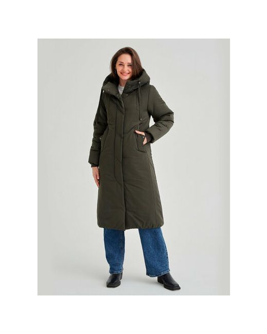D`imma Fashion Studio куртка зимняя средней длины силуэт полуприлегающий несъемный капюшон карманы размер 50
