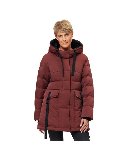 D`imma Fashion Studio куртка зимняя средней длины силуэт полуприлегающий карманы водонепроницаемая манжеты мембранная утепленная капюшон размер 46 бежевый бордовый