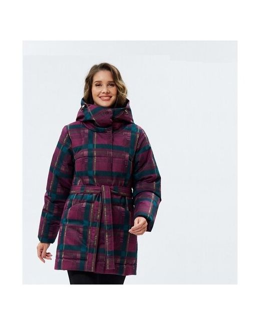 D`imma Fashion Studio куртка зимняя средней длины силуэт полуприлегающий водонепроницаемая манжеты капюшон утепленная мембранная карманы размер 54 бордовый