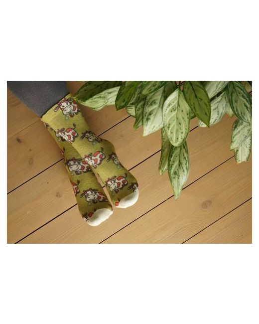 Шерстянки носки высокие утепленные размер зеленый белый