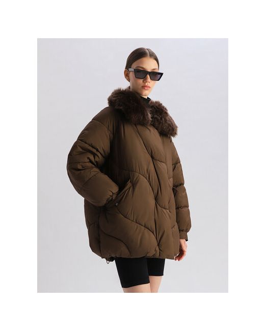 Passegiata куртка демисезон/зима средней длины оверсайз съемный мех стеганая без капюшона подкладка быстросохнущая отделка мехом ветрозащитная карманы размер 58-60