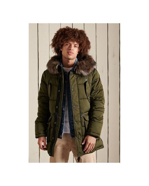 Superdry куртка демисезон/зима силуэт прямой подкладка отделка мехом капюшон карманы размер