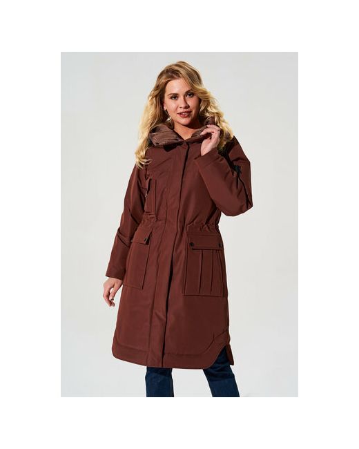 D`imma Fashion Studio Джинсовая куртка зимняя средней длины силуэт прямой несъемный капюшон карманы размер 46 бордовый