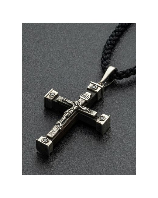 Ангельская925 Крест серебряный мужской нательный деревянный со шнурком 60 см Ангельская 925 bkrd025fianitwh