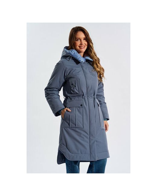 D`imma Fashion Studio Джинсовая куртка зимняя средней длины силуэт прямой несъемный капюшон карманы размер 46