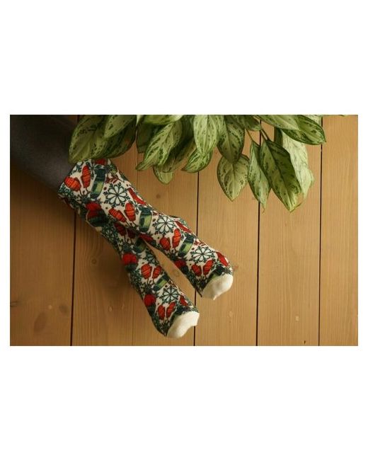 Шерстянки носки Базовая коллекция 1 пара высокие утепленные размер зеленый красный