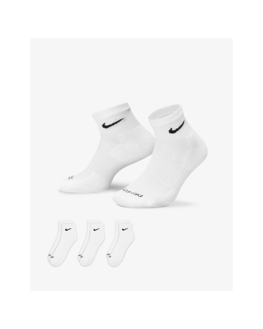Nike Носки SX6890-100 3 пары классические воздухопроницаемые быстросохнущие усиленная пятка износостойкие размер 42-46 EU 8-11 UK белый черный